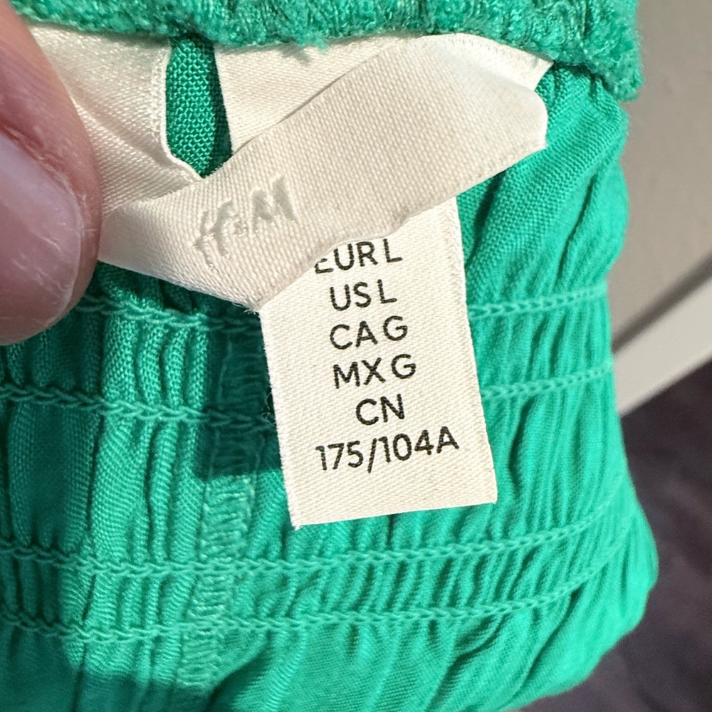 H&M Smocked Green Ruffle Strap Mini Dress Size L Summer - Picture 5 of 5
